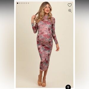 PinkBlush Maternity Mauve Floral Printed Mesh Overlay Maternity Maxi Dress